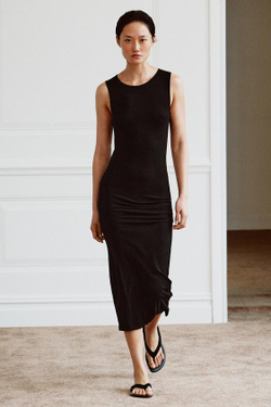ZARA ПЛАТЬЕ МИДИ СО СБОРКАМИ, ЧЕРНЫЙ