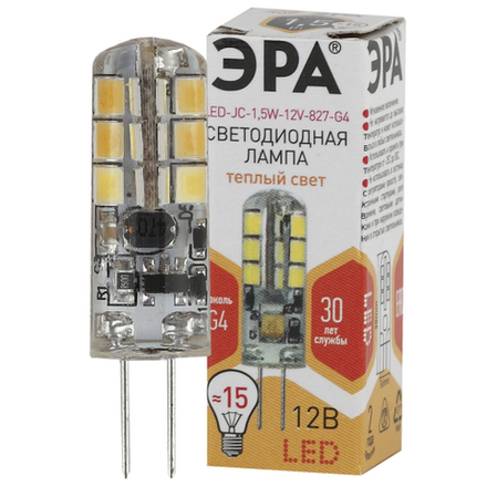 Лампа светодиодная ЭРА STD LED JC-1,5W-12V-827-G4 G4 1,5Вт капсула теплый белый свет