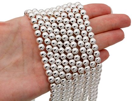 Нить гематитовых бусин 6,5мм, цвет светлое серебро