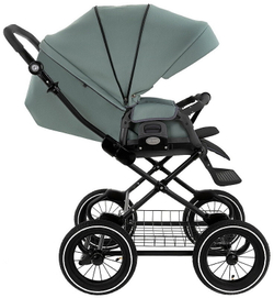 Детская коляска Roan Bass Next Classic Кожа d12 3 в 1 с автокреслом Elo Black RCL303/1 Misty Mint/Grey