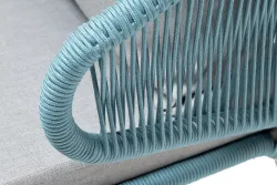 "Милан" кресло плетеное из роупа, каркас алюминий светло-серый (RAL7035) муар, роуп бирюзовый круглый, ткань светло-серая