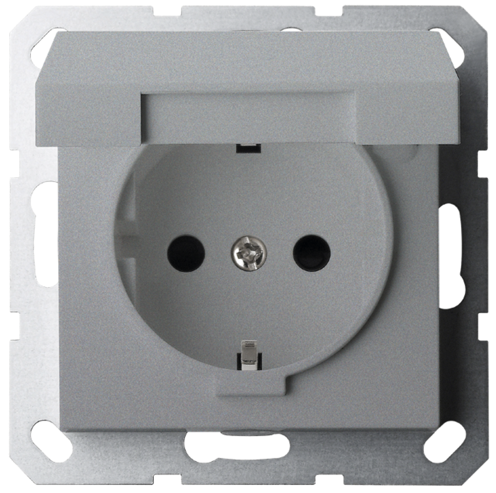 Розетка SCHUKO© с крышкой и защитными шторками 16A 250V~ 2P+T, цвет Алюминий
