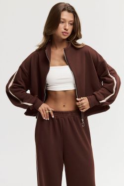 Олимпийка на молнии с лампасами шоколадного цвета