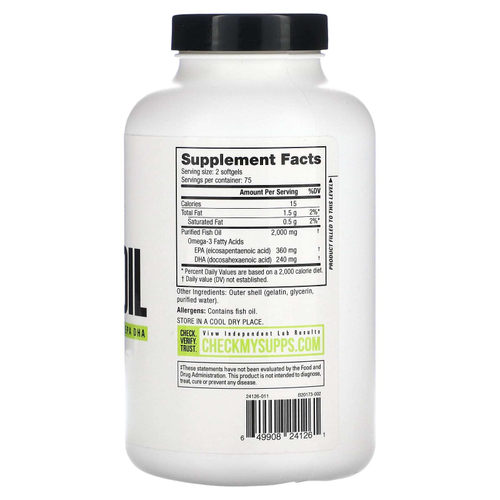 NutraBio, Рыбий жир с омега-3, 150 капсул (1000 мг в каждой капсуле)