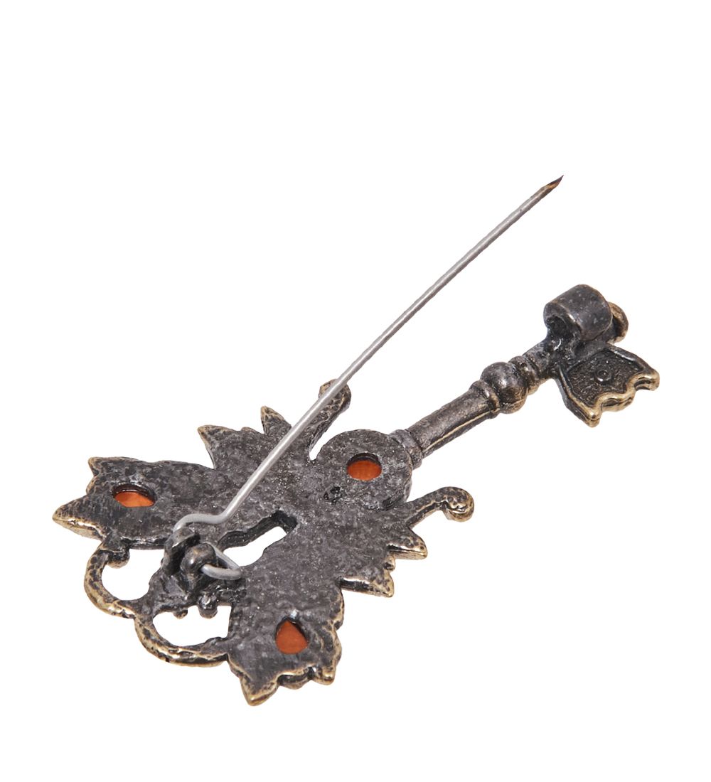 AM-4061 Брошь «Ключик Бабочка» (латунь, янтарь)