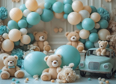 Шары мишки и машина - фон неопреновый