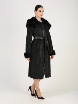 Дубленка зимняя натуральная с капюшоном длинная