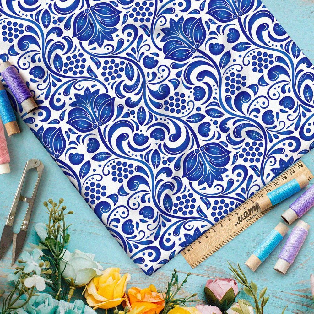 Ткань Ниагара Софт фантазия на тему гжели