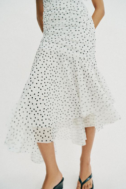 ZARA ПЛАТЬЕ МИДИ В ГОРОШЕК, БЕЛЫЙ/ЧЕРНЫЙ