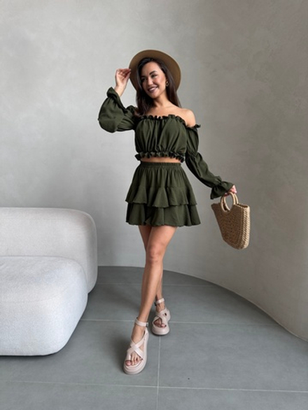 Женский костюм Сингапур топ с юбкой темно-зеленый