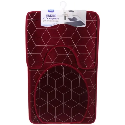 Набор для ванной и туалета 3 пр. «Rubin» ( 2 коврика 50*80+50*40, 1 чехол на крышку унитаза)бордо