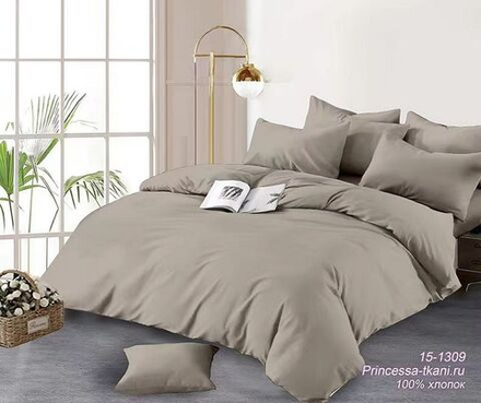 Комплект постельного белья 2-сп с простыней на рез.160Х200 ПОПЛИН "Кремовый 15-1309 ЕМ" (нав. 50х70 или 70х70)