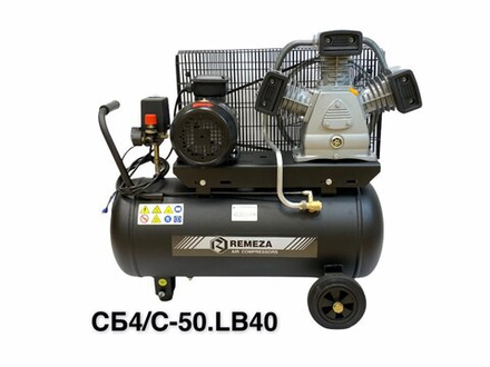 Компрессор поршневой 50.LB40 REMEZA (Белоруссия): 580 л/мин., 10 бар, ресивер 50 л., 3 кВт, 380В, габариты без упак. 900x450x800 мм, 92 кг.