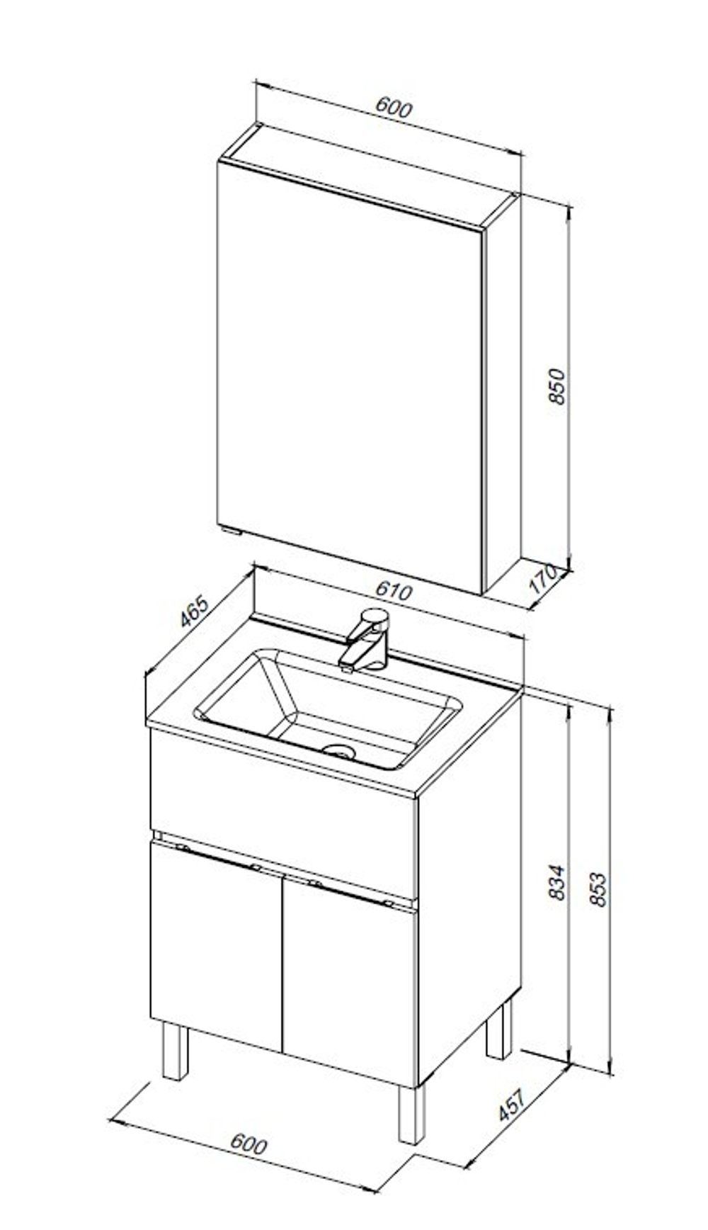 Мебель для ванной Aquanet Алвита New 60 1 ящик, 2 дверцы, антрацит