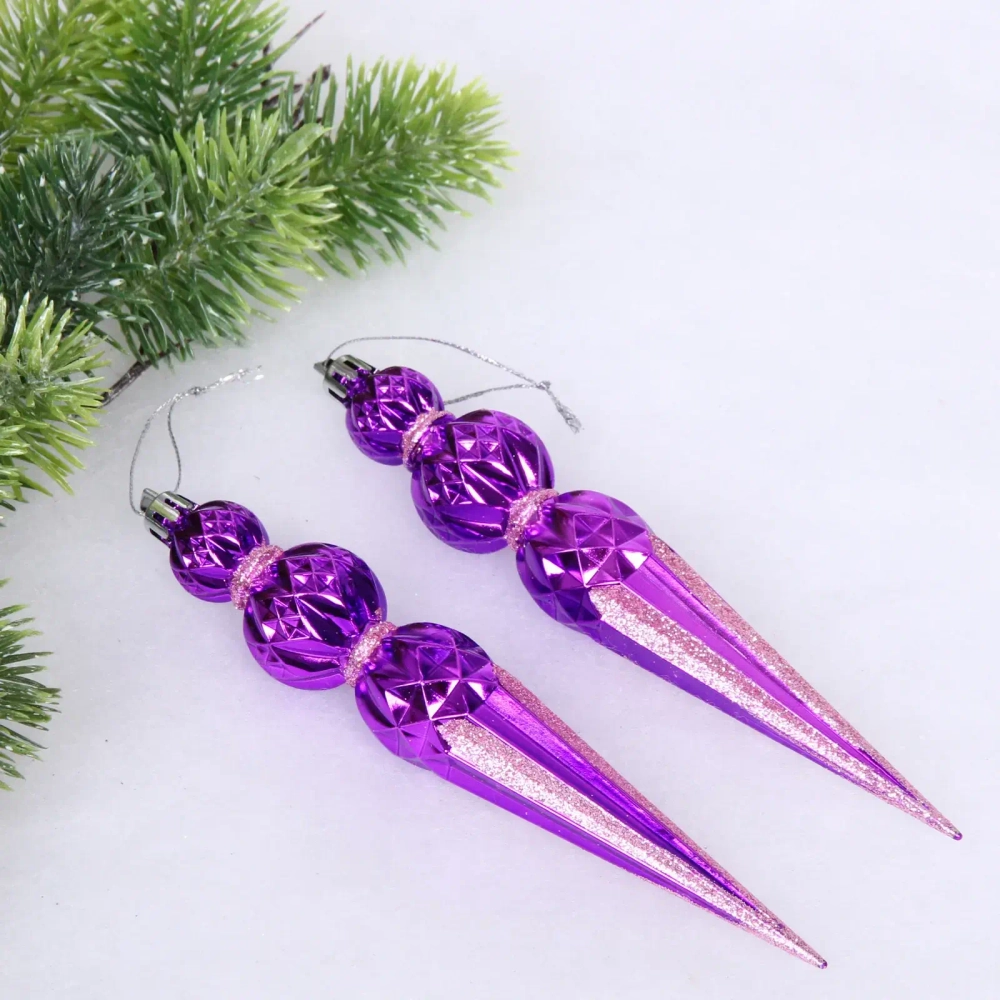 Ёлочные игрушки «Волшебная сосулька» 17,8 см (набор 2 шт), Фиолетовый/розовый
