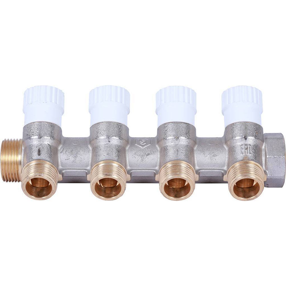 Коллектор распределительный  3/4", 4 отвода 1/2" плоское уплотнение