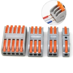 Клемма соединительная проходная для проводов типа WAGO, быстрозажимная, 10 шт, 3 полюса, 6 контактов, оранжевый