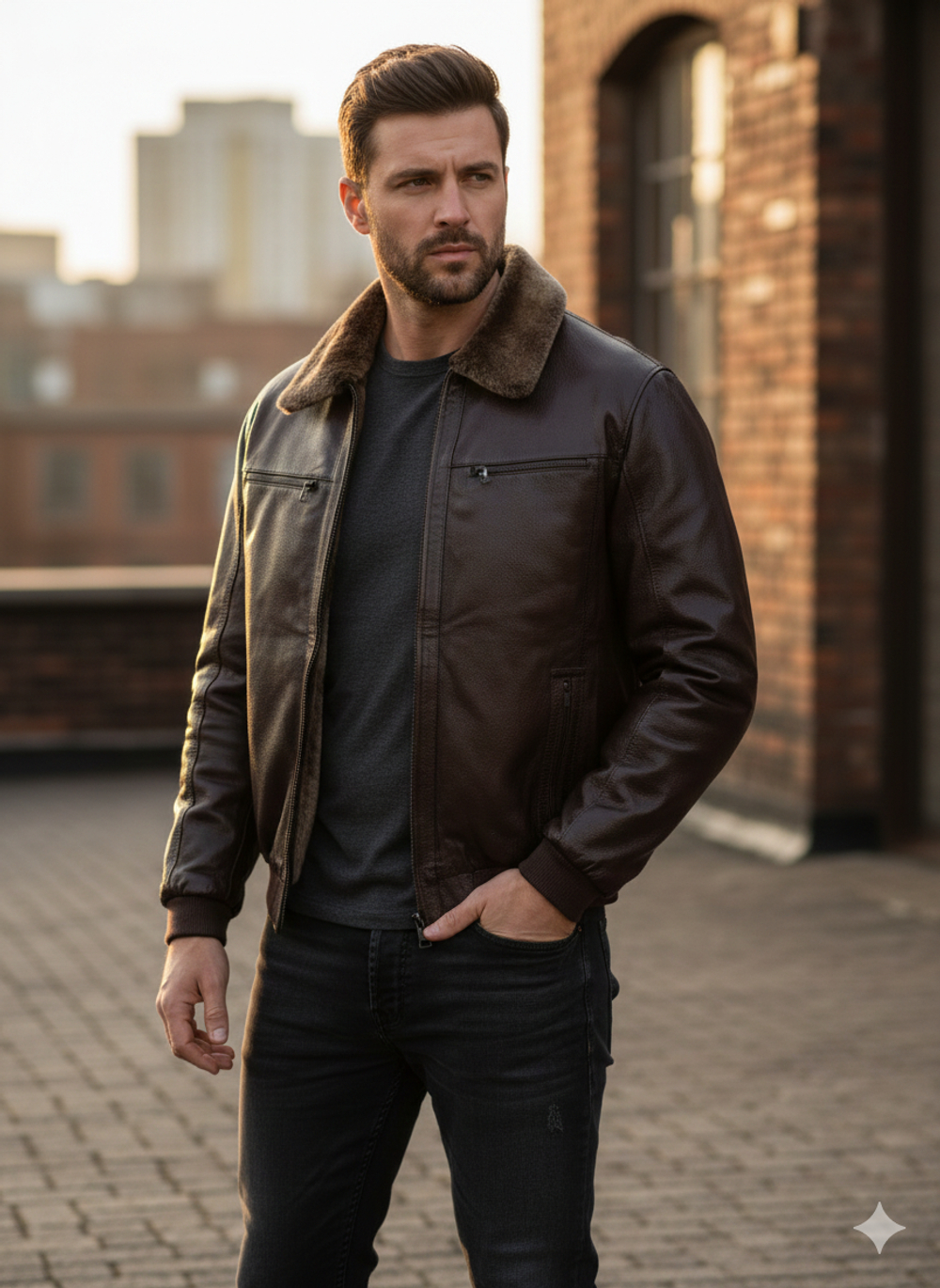 KHIMEONE Мужская кожаная куртка на меху (натуральная кожа/натуральный мех)
