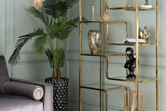 46AS-SH1652-GOLD Стеллаж золотистый/прозр. стекло 90*40*200см