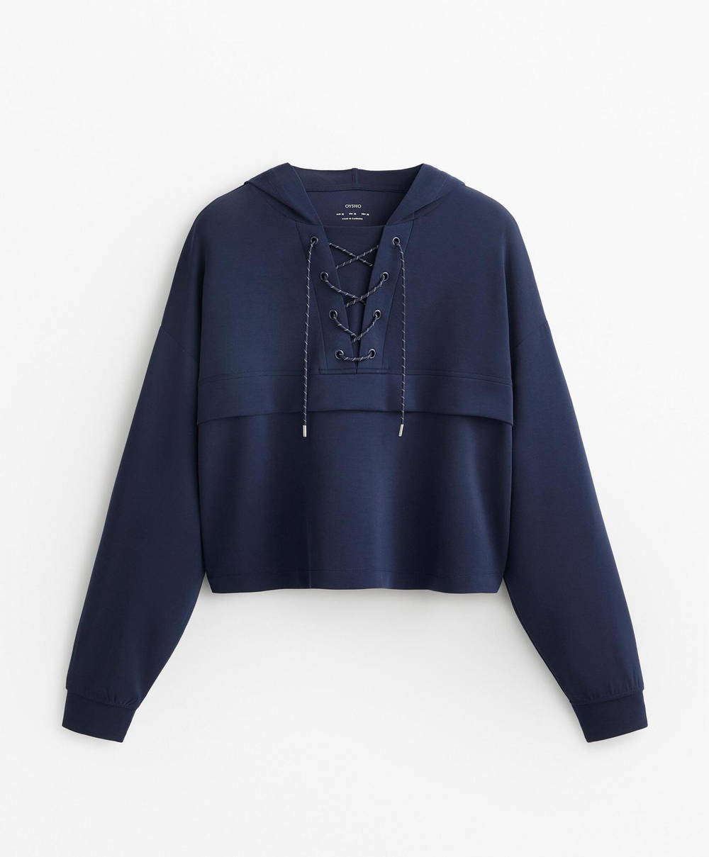 Oysho Толстовка мягкая на ощупь с перекрещивающимися шнурками и модалом, военно-морской