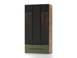 Харди шкаф трехдверный со стеклом Дуб Делано Темный / Грин софт