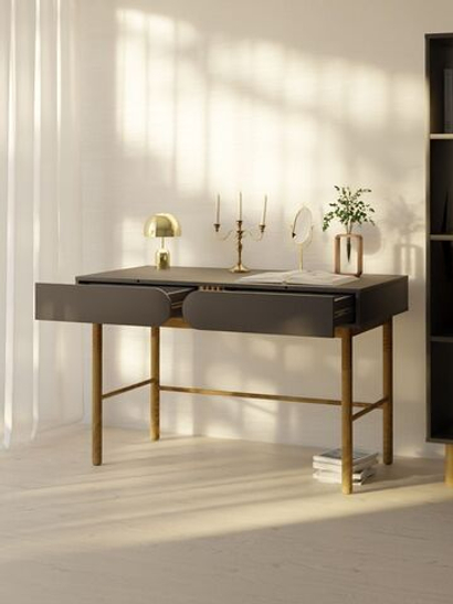 Стол письменный с 2 ящиками Ола, на ножках из массива сосны, графит