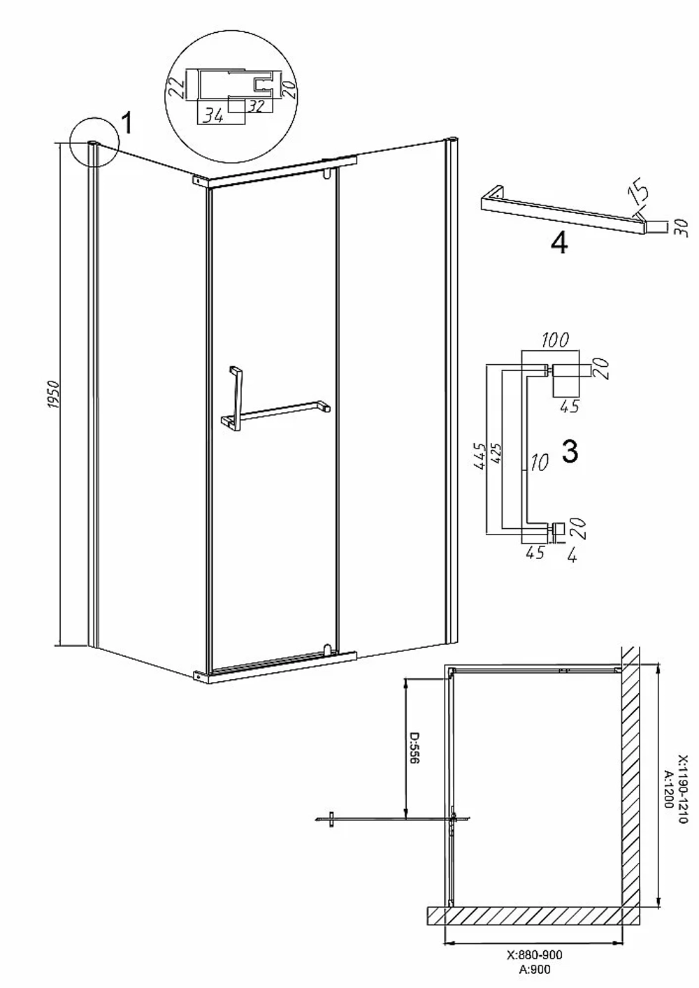 Душевой уголок Grossman Pragma 120.K33.03.1290.21.00 120x90 стекло прозрачное/профиль черный матовый