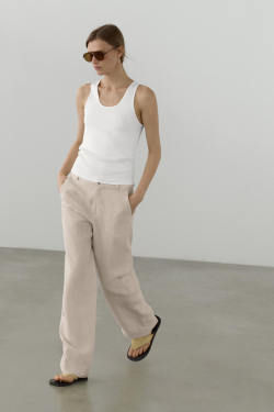 Massimo Dutti Брюки свободного кроя из 100% льна, экрю