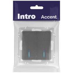 Выключатель Intro Accent 6-105-07 двойной с подсветкой, 10А-250В, IP20, СУ, AL/CU, графит