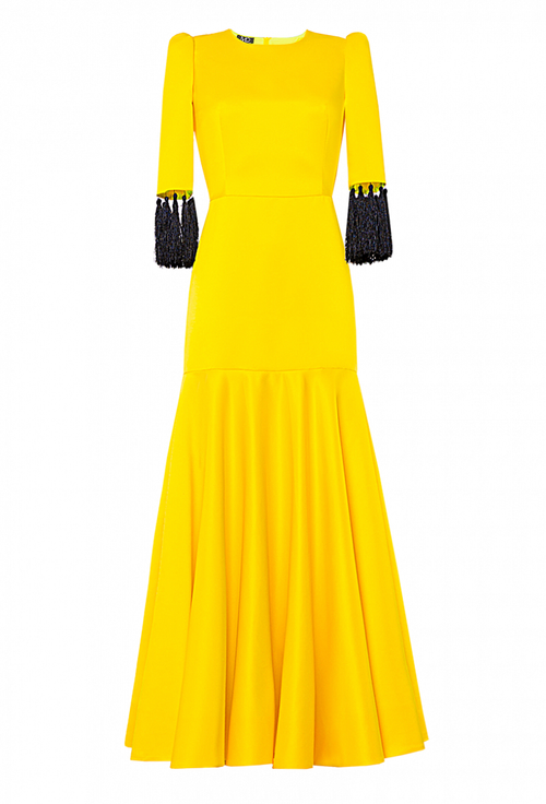 Платье «в пол» с коротким рукавом желтое 19-01-22 SS