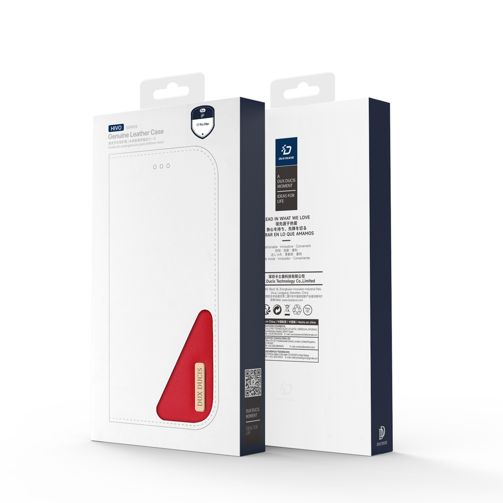 Чехол книжка из натуральной кожи красного цвета для iPhone 17 Pro Max, серия Hivo Series Case (защита RFID) от Dux Ducis