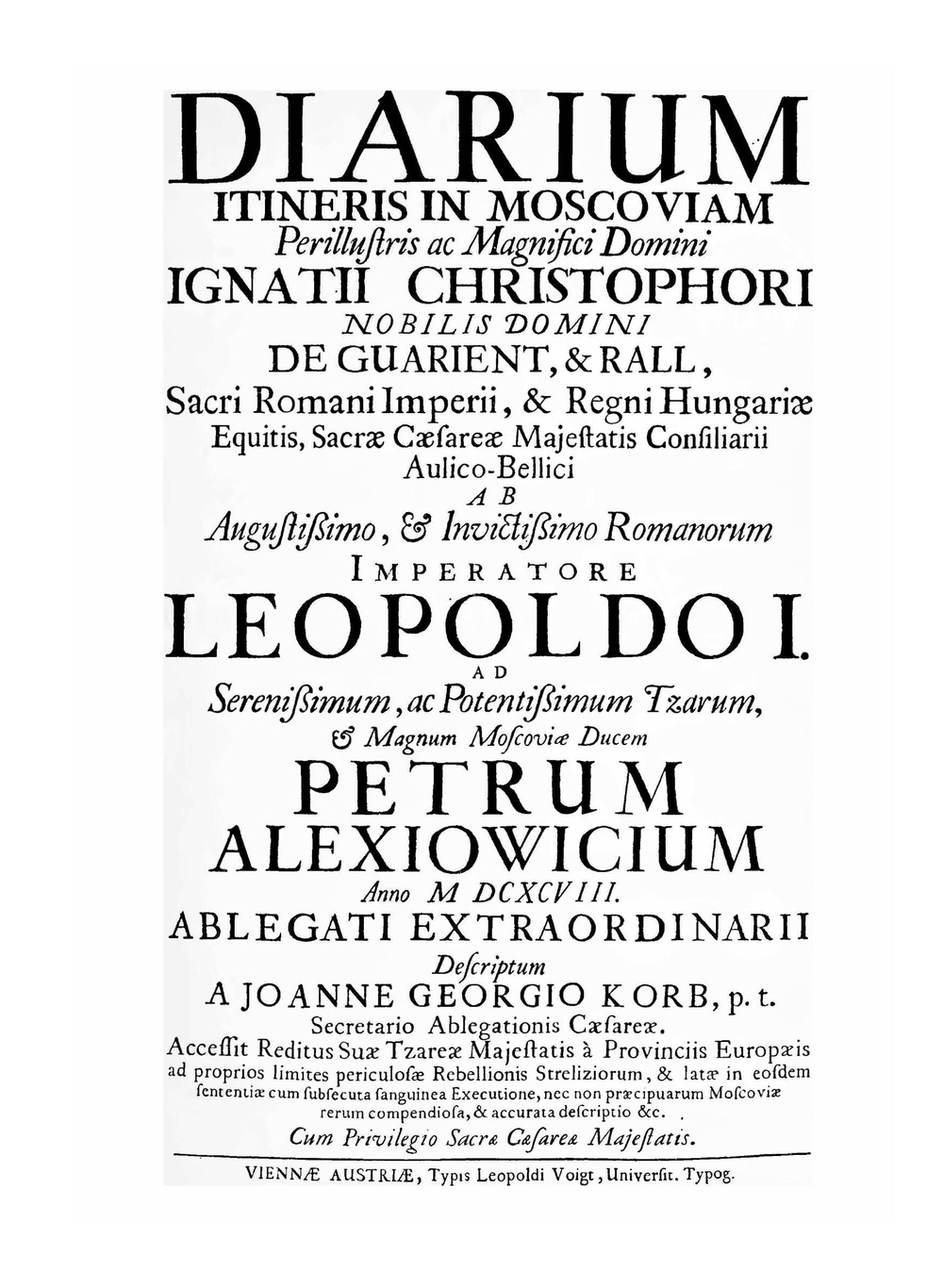 Дневник путешествия в Московию, 1698 и 1699 гг | Й.Г. Корб