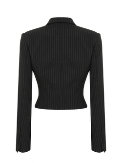 Жакет двубортный укороченный в полоску на пуговицах