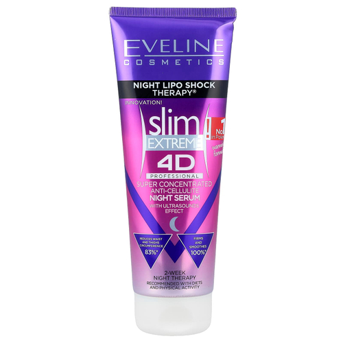 Eveline Cosmetics, Slim Extreme 4D, суперконцентрированная антицеллюлитная ночная сыворотка, 250 мл (8,8 жидк. унции)