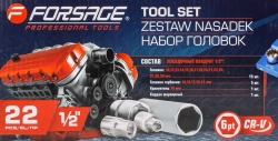 Головки, набор 22пр., 1/2''(универс.профиль) Forsage F-50221(Q)(6)