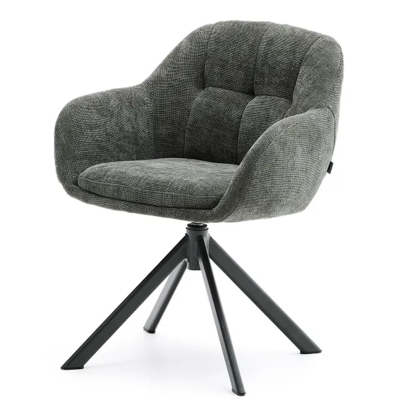 Dorina Вращающееся кресло из зеленого шенилла и стальными зелеными ножками