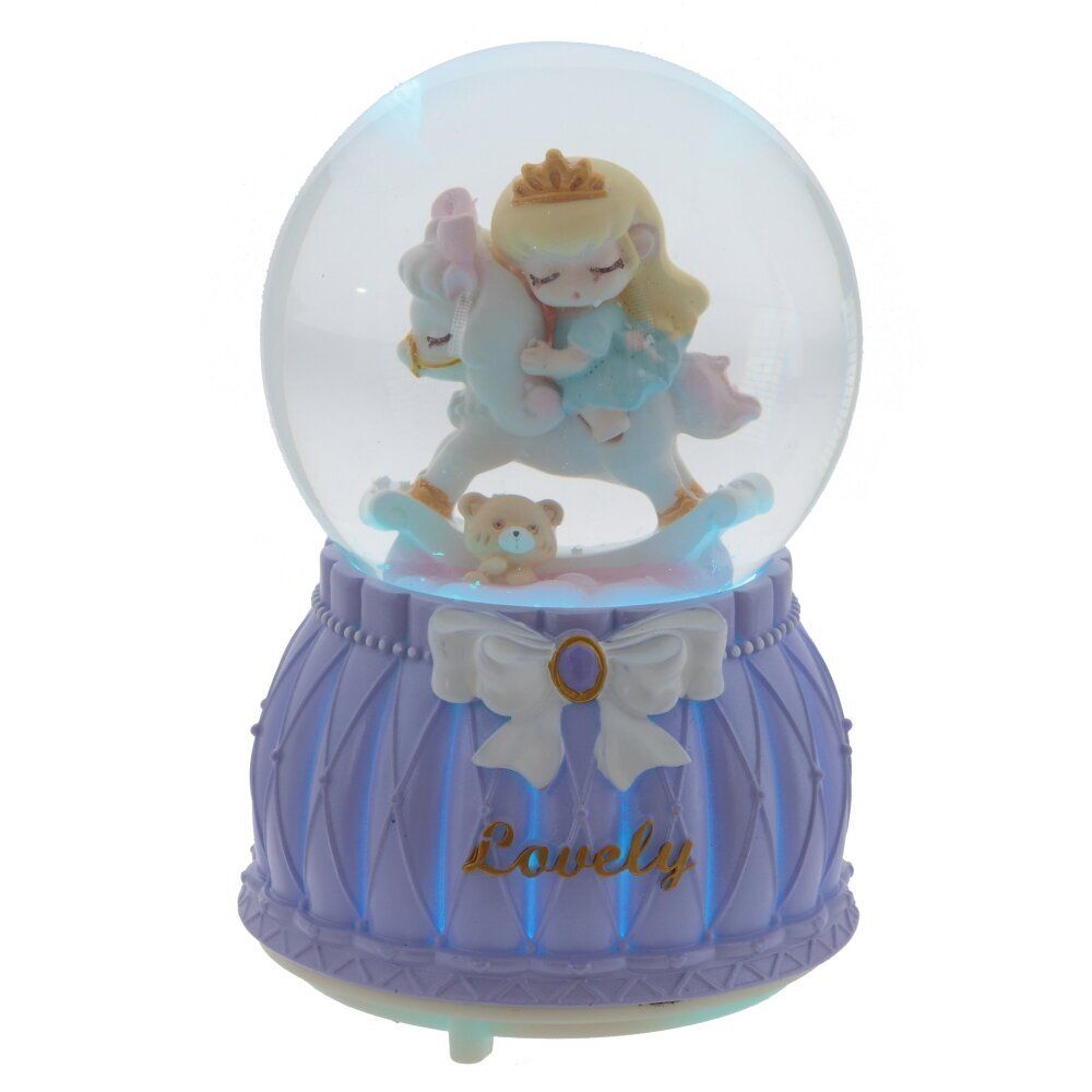 GAEM Фигурка декор "Девочка на лошадке" в стекл шаре (муз, подсвет, 2xAAA н/п), D8 см, L9 W9 H13 см