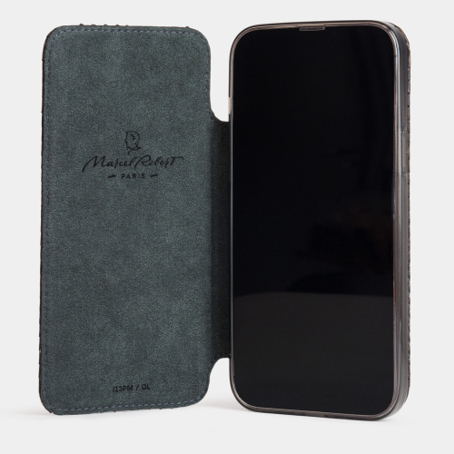 Чехол для iPhone 15 Pro Max из кожи питона, темно-коричневого цвета