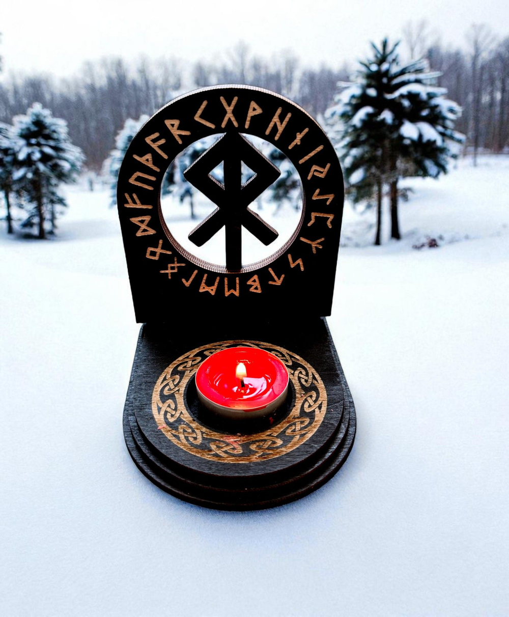 Оберег алтарь со ставом "Бегом домой", набор рун для ритуалов с местом для свечи и благовоний, разборный