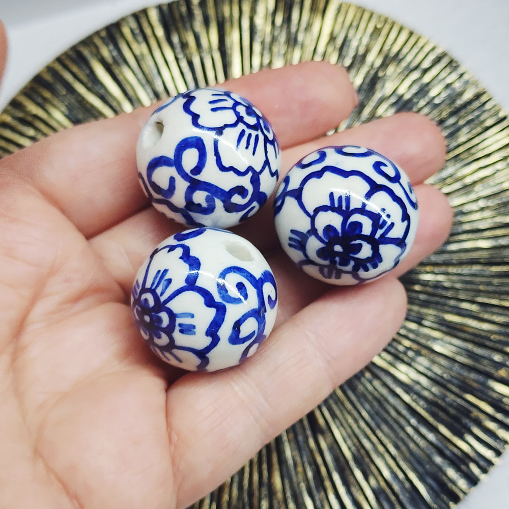 Бусины Гжель, керамические, синие голубые, р-р 25мм, штучно