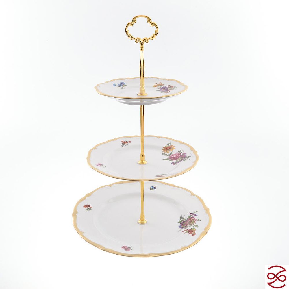 Этажерка (Горка) Queen's Crown Мейсенский букет 3 яруса