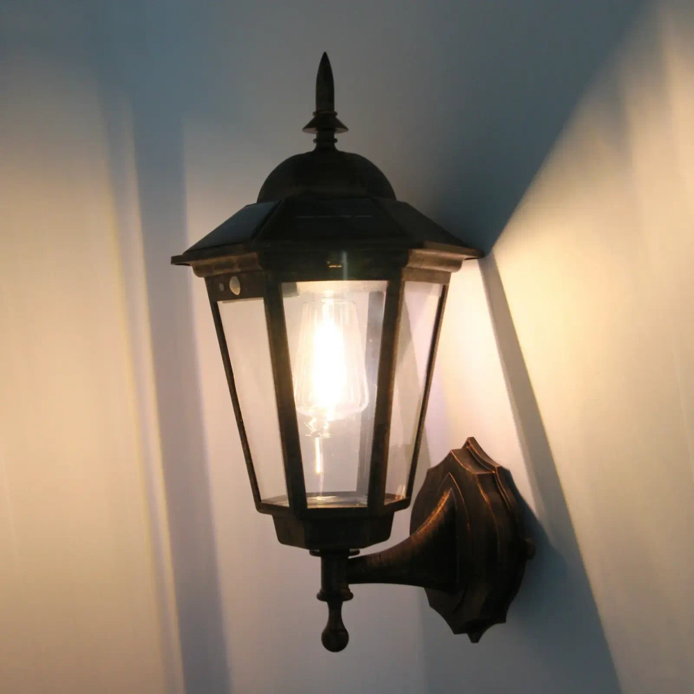 Фонарь садовый «Огонь» 38*19*20 см, на солнечной батарее (свеч., теплый белый) 1 LED, 3 реж., датчик движ.