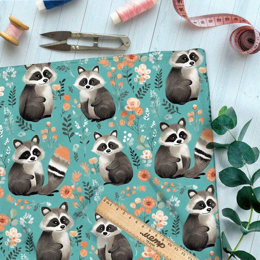 Ткань премиум таффета милые еноты