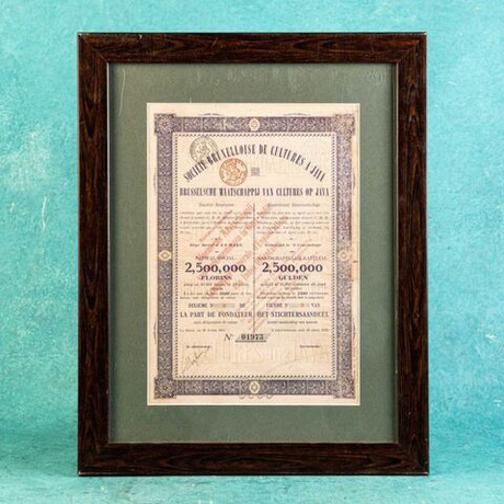Винтаж: Сертификат акций компании SOCIÉTÉ BATAVE-JAVANAISE DE CULTURES À JAVA