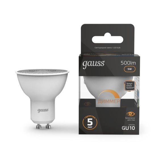 Лампа светодиодная Gauss GU10 5W 3000K матовая 101506105