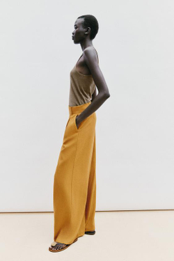 ZARA ШИРОКИЕ БРЮКИ ИЗ ЛЬНА, ЖЕЛТЫЙ КАРРИ
