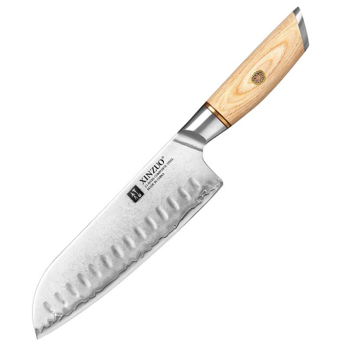 Кухонный нож Xinzuo B37S Santoku нож 7 дюймов клинок 3 Layers Composite рукоять дерево pakka, длина лезвия 18,2 см