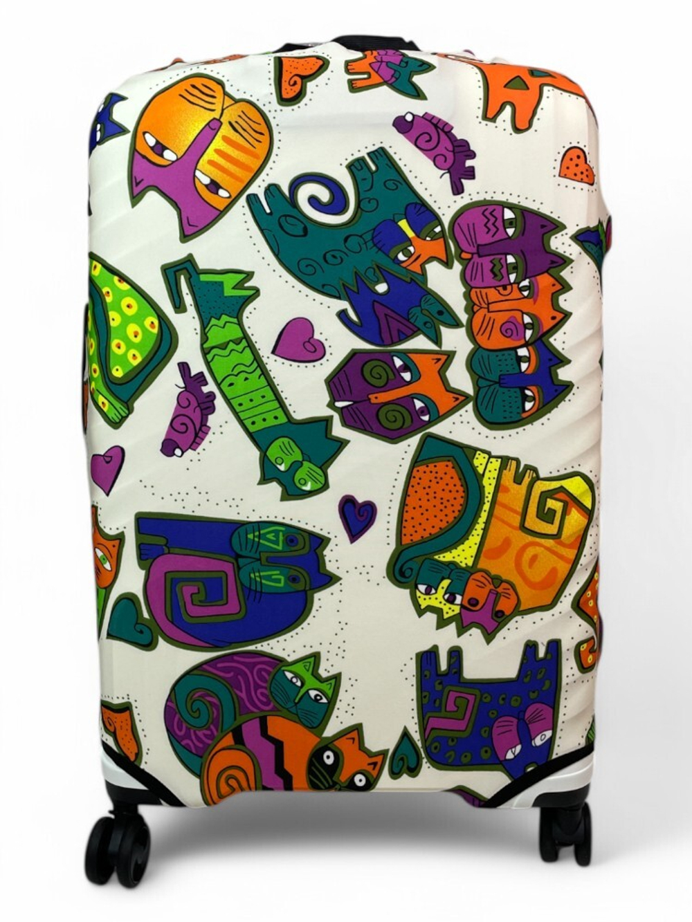Чехол на чемодан 28", цвет белый/разноцветный, Коты