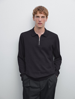 Massimo Dutti Свитер поло с молнией, темно-синий
