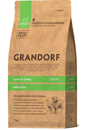 Grandorf Mini Adult Holistic для собак малых пород, ягненок с индейкой 1кг.